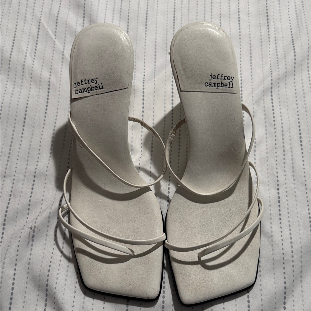 Jeffrey Campbell White Minimalist Square-Toe Strappy Heels